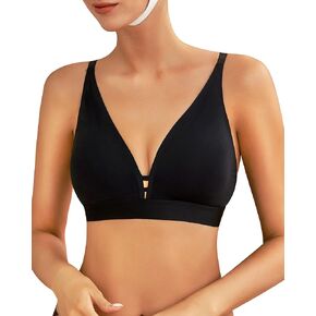 FINETOO Bralettes للنساء حمالات صدر مثلثة يغرق Underwire مبطنة بدون خياطة حمالة صدر عميقة على شكل حرف V حمالة صدر لاسلكية يومية للسيدات باللون الأسود in Kuwait