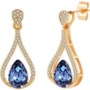Austrian Crystal Halo Teardrop Hollow Drop Stud Earrings for Women 14K Rose Gold Plated Hypoallergenic Jewelry Gifts for Women Girls