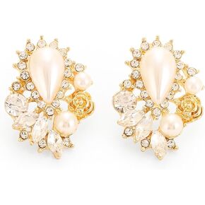 Moiegouct Rhinestone Pearl Drop Earrings Sparkly Crystal Pearl Stud Earrings for Women Wedding Bridal Prom