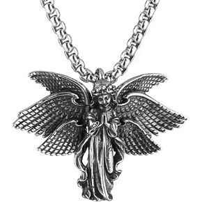 قلادة الملاك الحارس من HZMAN للنساء والفتيات من الفولاذ المقاوم للصدأ، تميمة كلاسيكية بزاوية الجناح والجناح، هدية مجوهرات in Kuwait