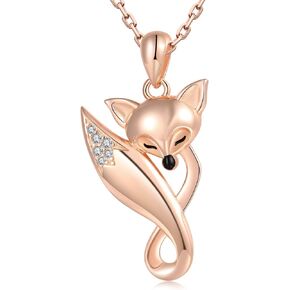 JZSANTI 925-Sterling-Silver Animal Infinity Fox Necklace - Embellished with Cubic Zirconia Cute Animal Rose Gold Infinity Fox Pendant, Jewelry Gifts for Mom Women Girls Friends in Kuwait