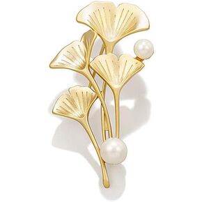 Ginkgo Biloba Pearl Brooch Gold Plant Series Leaf-Shaped Corsage Fashion Ginkgo Biloba Vintage Gold Brooch Creative Pearl Bouquet Corsage Palace Enamel Botanical Brooch Suitable for Wedding Banquet Party in Saudi Arabia