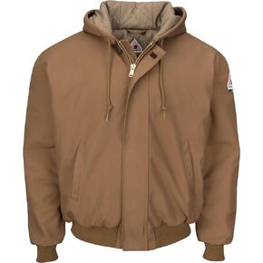 Bulwark Men's Brown Duck Hooded Jacket with Knit Trim, Medium