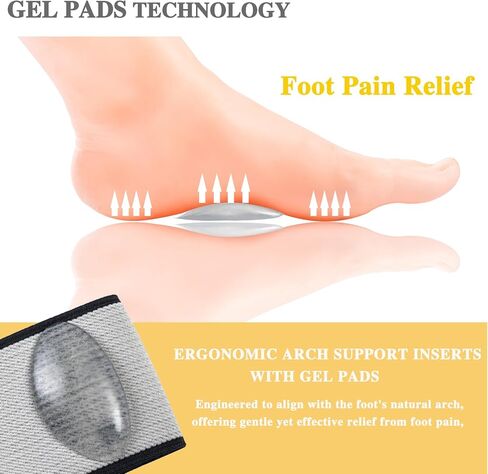 أربطة ضغط لدعم قوس القدم من WUTAIN - جوارب دعم قوس القدم مع وسادات جل لتخفيف التهاب اللفافة الأخمصية، أربطة دعم تقويم العظام للقدم المسطحة، وألم القوس، وتخفيف الوذمة، (أسود) in Kuwait