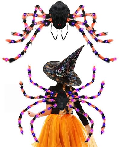 زي عنكبوت الهالوين من ERHAIYUN للأطفال البالغين، حقيبة ظهر حلوى عنكبوت 64 LED، زي عنكبوت مخملي مضحك مع أضواء in Kuwait