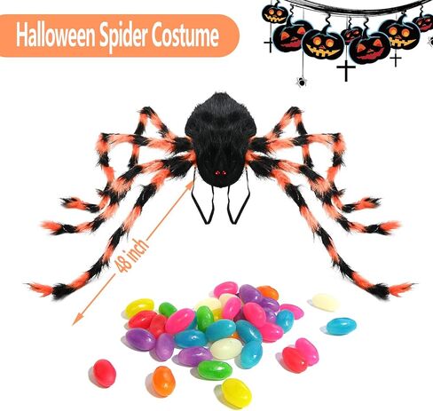 زي عنكبوت الهالوين من ERHAIYUN للأطفال البالغين، حقيبة ظهر حلوى عنكبوت 64 LED، زي عنكبوت مخملي مضحك مع أضواء in Kuwait