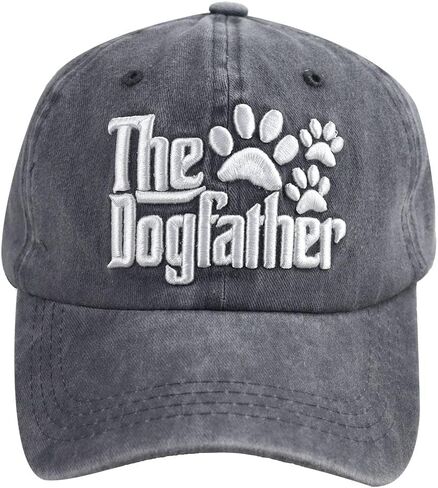 The Dogfather Paw Hat, Best Dog Dad Hats, Father's Day Adjustable Washed Denim Baseball Cap for Men in Kuwait
