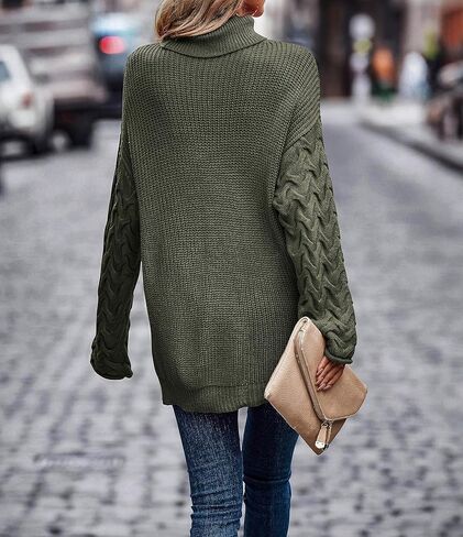 Okiwam Cable Knit Sweater Women Long Sleeve Turtleneck Fall Sweater Solid Color Pullover 2023 Casual Tops Jumper in Kuwait
