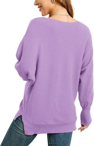 سترة نسائية من AWULIFFAN بأكمام جناح الخفاش ورقبة على شكل حرف V وسترات محبوكة كاجوال in Kuwait