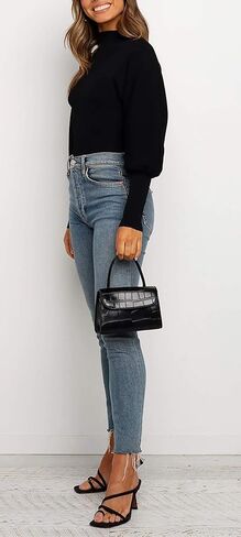 بلوفر نسائي كاجوال من HZSONNE برقبة وهمية وأكمام منتفخة، سترة علوية محبوكة بأكمام طويلة وفانوس in Kuwait