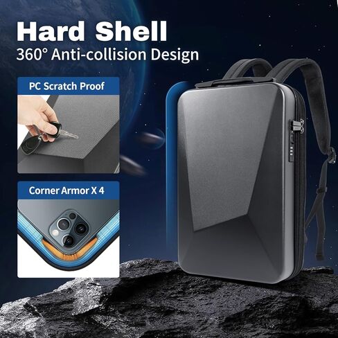 HANSSHOW Hard Shell Laptop Backpack, 17 Inch TSA Anti-Theft Waterproof Gaming Backpack, USB Charging Port Slim Bookbag in Kuwait