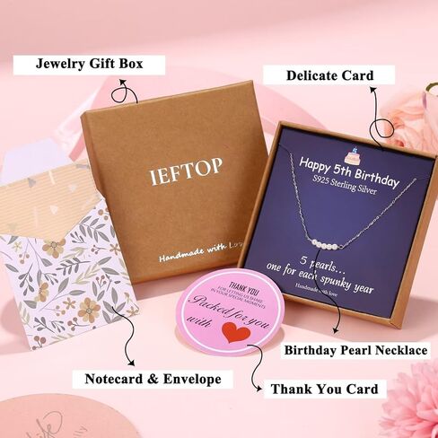 Ieftop Birthday Gifts for 5 Year Old Girls - S925 Sterling Silver Chain Pearl Birthday Necklace 5 Year Old Girl Birthday Gift Ideas Birthday Jewelry Gifts for Girls Daughter Granddaughter Niece in Kuwait