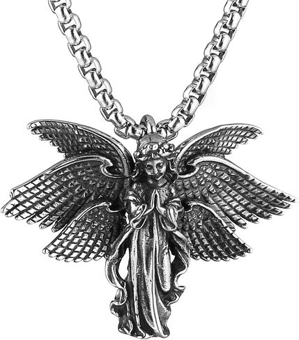 قلادة الملاك الحارس من HZMAN للنساء والفتيات من الفولاذ المقاوم للصدأ، تميمة كلاسيكية بزاوية الجناح والجناح، هدية مجوهرات in Kuwait