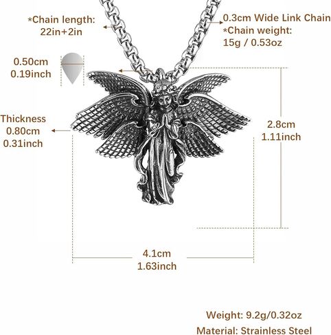 قلادة الملاك الحارس من HZMAN للنساء والفتيات من الفولاذ المقاوم للصدأ، تميمة كلاسيكية بزاوية الجناح والجناح، هدية مجوهرات in Kuwait