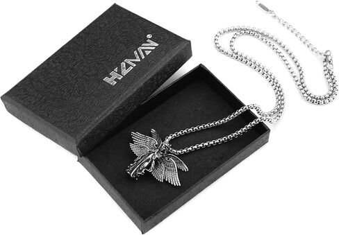 قلادة الملاك الحارس من HZMAN للنساء والفتيات من الفولاذ المقاوم للصدأ، تميمة كلاسيكية بزاوية الجناح والجناح، هدية مجوهرات in Kuwait