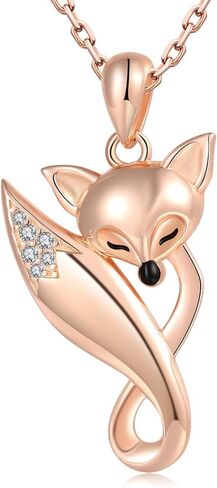 JZSANTI 925-Sterling-Silver Animal Infinity Fox Necklace - Embellished with Cubic Zirconia Cute Animal Rose Gold Infinity Fox Pendant, Jewelry Gifts for Mom Women Girls Friends in Kuwait