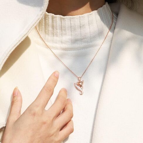 JZSANTI 925-Sterling-Silver Animal Infinity Fox Necklace - Embellished with Cubic Zirconia Cute Animal Rose Gold Infinity Fox Pendant, Jewelry Gifts for Mom Women Girls Friends in Kuwait