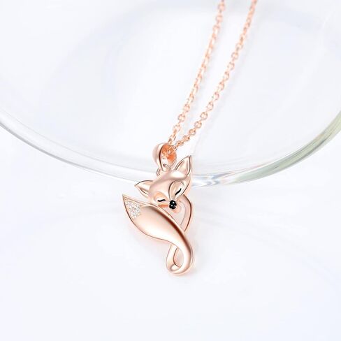 JZSANTI 925-Sterling-Silver Animal Infinity Fox Necklace - Embellished with Cubic Zirconia Cute Animal Rose Gold Infinity Fox Pendant, Jewelry Gifts for Mom Women Girls Friends in Kuwait
