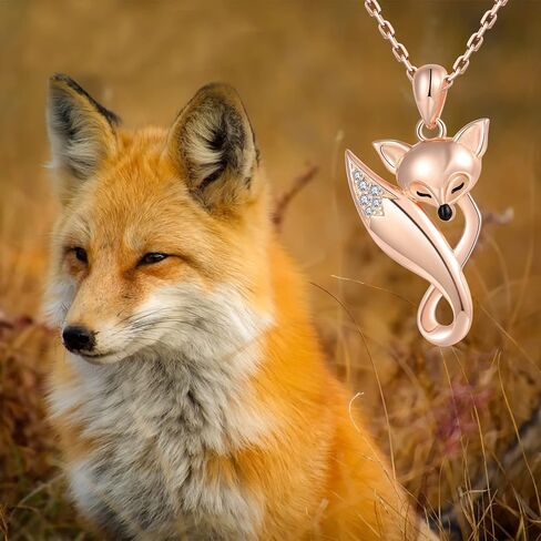 JZSANTI 925-Sterling-Silver Animal Infinity Fox Necklace - Embellished with Cubic Zirconia Cute Animal Rose Gold Infinity Fox Pendant, Jewelry Gifts for Mom Women Girls Friends in Kuwait
