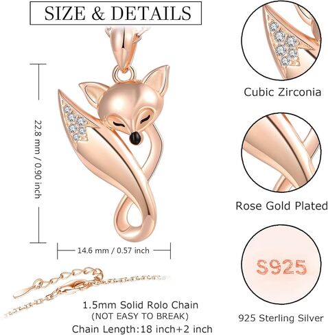 JZSANTI 925-Sterling-Silver Animal Infinity Fox Necklace - Embellished with Cubic Zirconia Cute Animal Rose Gold Infinity Fox Pendant, Jewelry Gifts for Mom Women Girls Friends in Kuwait