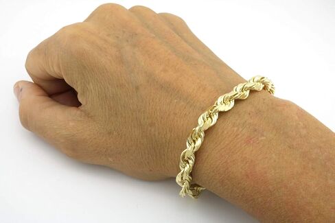 Bracelet Real 10K Yellow Gold Hollow Rope Men and Women 5.0mm, 7" to 10" in Saudi Arabia