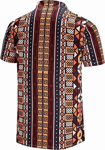 قمصان KYKU الأفريقية للرجال Dashiki 70s ملابس مطبوعة بأزرار سفلية قميص رجالي بأكمام قصيرة in Saudi Arabia
