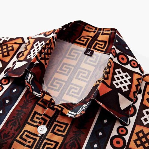 قمصان KYKU الأفريقية للرجال Dashiki 70s ملابس مطبوعة بأزرار سفلية قميص رجالي بأكمام قصيرة in Saudi Arabia