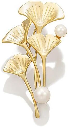 Ginkgo Biloba Pearl Brooch Gold Plant Series Leaf-Shaped Corsage Fashion Ginkgo Biloba Vintage Gold Brooch Creative Pearl Bouquet Corsage Palace Enamel Botanical Brooch Suitable for Wedding Banquet Party in Saudi Arabia