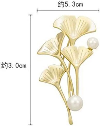 Ginkgo Biloba Pearl Brooch Gold Plant Series Leaf-Shaped Corsage Fashion Ginkgo Biloba Vintage Gold Brooch Creative Pearl Bouquet Corsage Palace Enamel Botanical Brooch Suitable for Wedding Banquet Party in Saudi Arabia