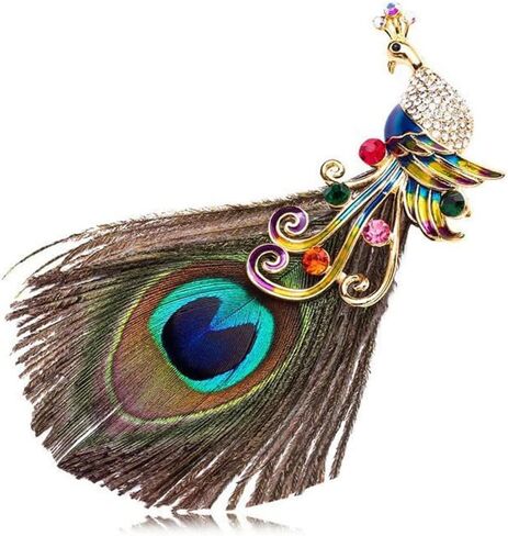 بروش بتصميم ريش الطاووس العتيق مرصع باحجار الراين، دبوس عصري على شكل حيوان للمعاطف والشال ومشبك ابزيم للبدلات، معدن، بدون احجار كريمة, معدن, بدون أحجار كريمة in Kuwait
