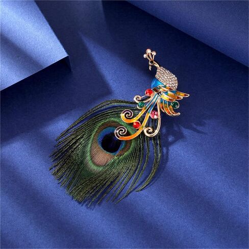 بروش بتصميم ريش الطاووس العتيق مرصع باحجار الراين، دبوس عصري على شكل حيوان للمعاطف والشال ومشبك ابزيم للبدلات، معدن، بدون احجار كريمة, معدن, بدون أحجار كريمة in Kuwait