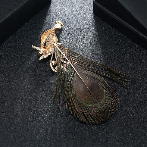 بروش بتصميم ريش الطاووس العتيق مرصع باحجار الراين، دبوس عصري على شكل حيوان للمعاطف والشال ومشبك ابزيم للبدلات، معدن، بدون احجار كريمة, معدن, بدون أحجار كريمة in Kuwait