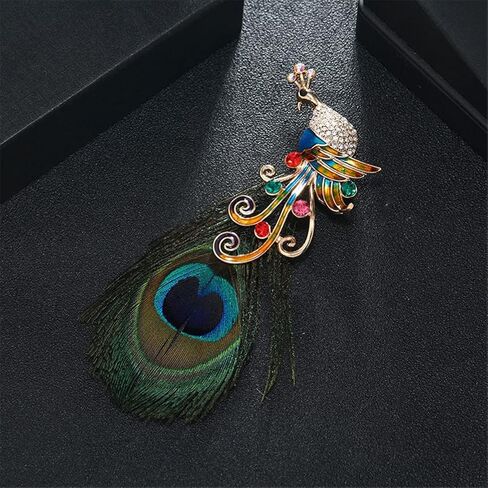 بروش بتصميم ريش الطاووس العتيق مرصع باحجار الراين، دبوس عصري على شكل حيوان للمعاطف والشال ومشبك ابزيم للبدلات، معدن، بدون احجار كريمة, معدن, بدون أحجار كريمة in Kuwait