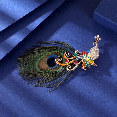 بروش بتصميم ريش الطاووس العتيق مرصع باحجار الراين، دبوس عصري على شكل حيوان للمعاطف والشال ومشبك ابزيم للبدلات، معدن، بدون احجار كريمة, معدن, بدون أحجار كريمة in Kuwait