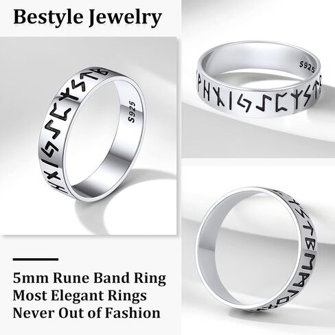 خاتم Bestyle Viking Norse Runes من الفضة الإسترلينية للرجال والنساء، خاتم إصبع السبابة الرائع، هدية بيان مجوهرات الفايكنج نورس in Kuwait