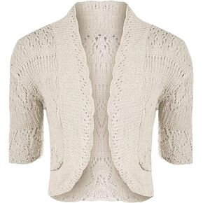 Loxdonz Women's Crochet Knit Cropped Bolero Shrug Cardigan Open Front Short Shrugs for Women