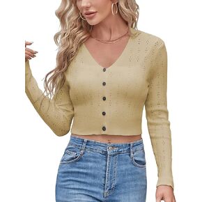 ZAFUL Women's Cropped Bolero Long Sleeve Knit Cardigan V Neck Button Down Shurg for Dress