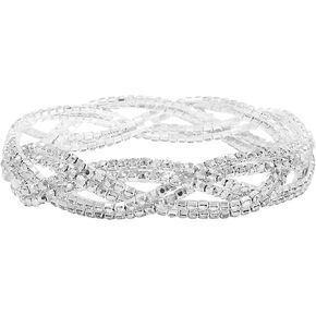 سوار قابل للتمدد بحجر الراين للنساء بنات الفضة مطلي واضح كريستال مجوهرات الزفاف in Kuwait