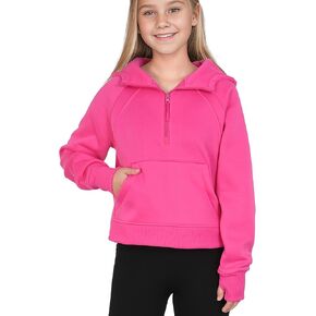 KEREDA كنزات بغطاء للرأس مبطنة بالصوف للفتيات بلوفر بنصف سحاب وأكمام طويلة وياقة مقصوصة 5-14 سنة in Kuwait