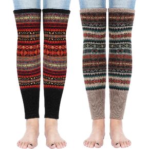SATINIOR 2 Pairs Bohemian Knit Leg Warmers Winter Long Leg Warmers Boot Cuffs Socks for Women