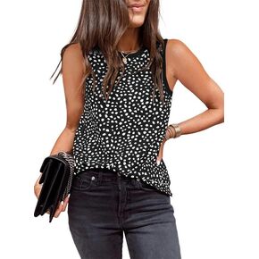 Dokotoo Womens Leopard Print Tank Tops Crewneck Sleeveless Summer Casual T-Shirts Blouses