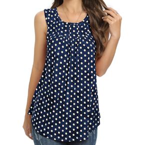 SUNNEGOO Women's Sleeveless Tank Tops Printed Pleated Loose Casual Blouse Shirt Flare Tunic Tank Tops for Women Summer