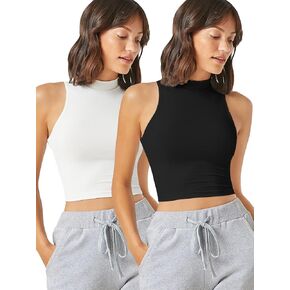 Verdusa Women's Casual High Neck Sleeveless Solid Crop Halter Tank Top