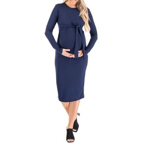 فستان للحوامل بأكمام طويلة وربطة أمامية من Mother Bee in Kuwait