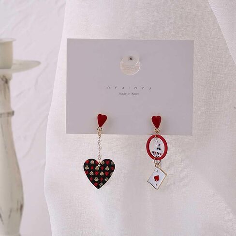 Queen of Heart Earrings Red Heart Poker Clock Drop Earrings for Women Girls,Asymmetric Long Clock Poker Dangle Earrings Queen of Hearts Costume Accessories in Kuwait