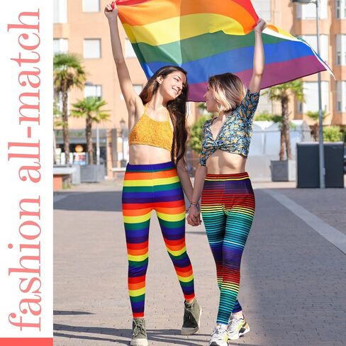 Mepase 3 Pcs Women's 80s Leggings Rainbow Printed Pants Soft Colorful Tights Breathable Stretchy Yoga Pants for Workout in Saudi Arabia