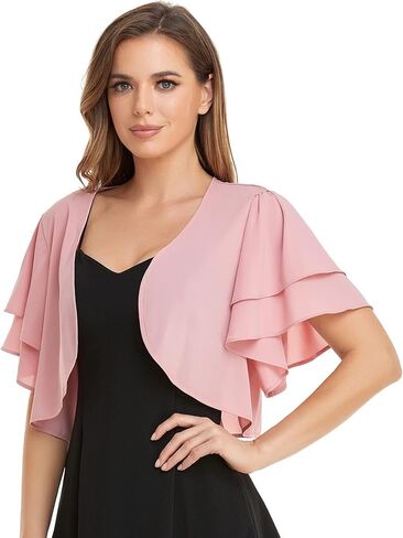 Women Short Sleeve Shrug Cropped Bolero Open Front Chiffon Cardigan for Evening Dress in Kuwait