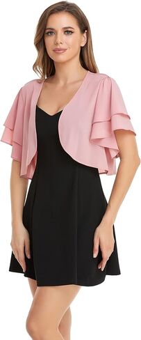Women Short Sleeve Shrug Cropped Bolero Open Front Chiffon Cardigan for Evening Dress in Kuwait