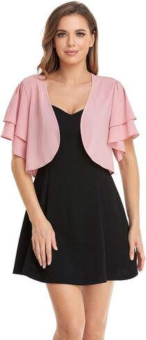 Women Short Sleeve Shrug Cropped Bolero Open Front Chiffon Cardigan for Evening Dress in Kuwait