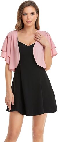 Women Short Sleeve Shrug Cropped Bolero Open Front Chiffon Cardigan for Evening Dress in Kuwait